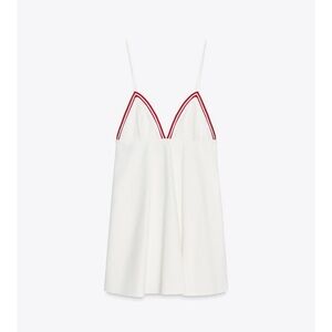 Zara White Mini Slip Dress with Red Trim